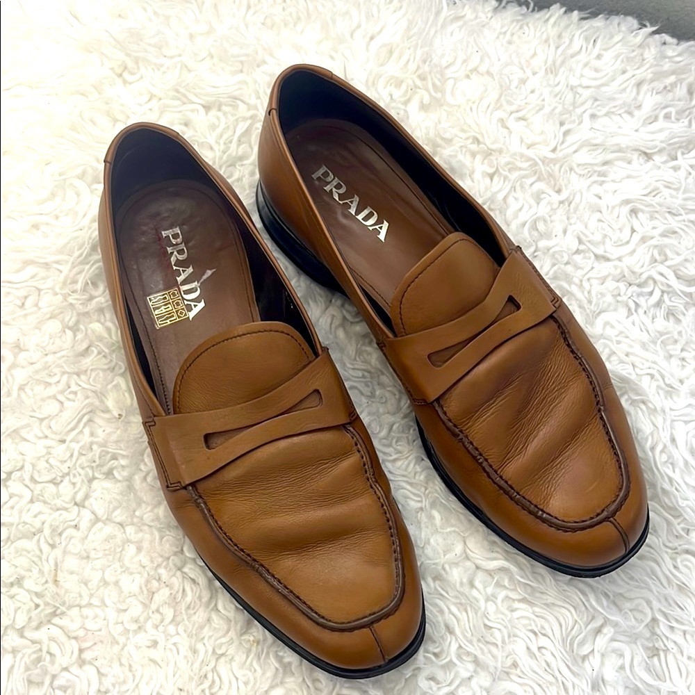 Prada Men's Brown Leather Loafers size 10.5